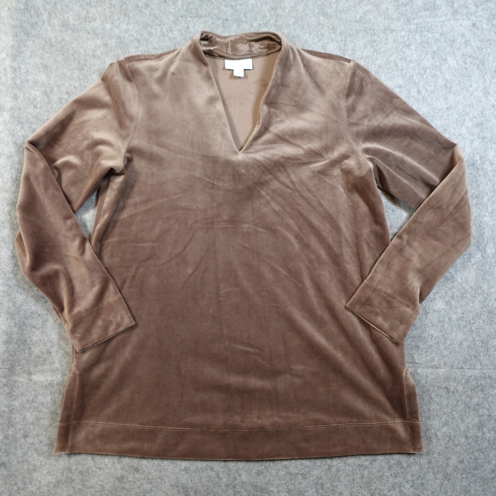 J Jill Top Womens Small Petite Velvet Tunic V Neck Long Sleeve Brown Soft Casual